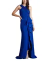 Tadashi Shoji Crossneck Side Ruffle Gown In Mystc