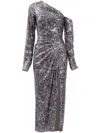 Tadashi Shoji Sevilla Sequin One Shoulder Midi Dress In Neutrals