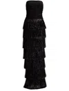 Tadashi Shoji Shania Sequin Velvet Fringe Gown In Black