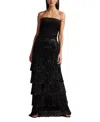 Tadashi Shoji Shania Sequin Velvet Fringe Gown In Black