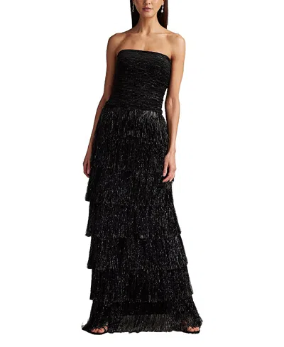 Tadashi Shoji Shania Sequin Velvet Fringe Gown In Black