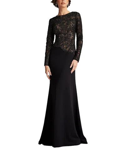 Tadashi Shoji A-line Crepe And Sequin Lace Gown In Black/beige