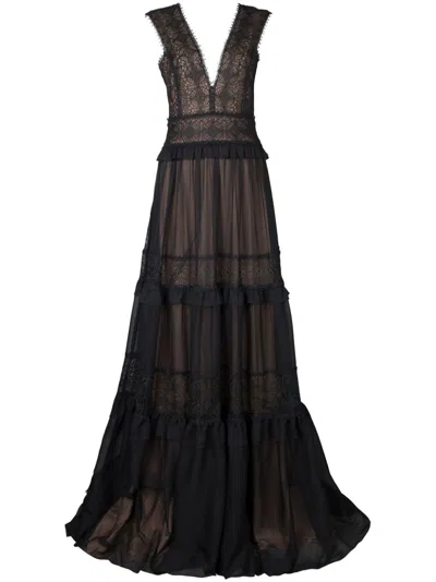 Tadashi Shoji Shiva Embroidered Tulle Gown In Black