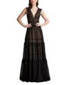Tadashi Shoji Shiva Embroidered Tulle Gown In Black/nude