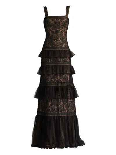 Tadashi Shoji Shoji Embroidered Tiered Ruffle Dress In Black