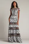 Tadashi Shoji Short Sleeve Semi-sheer Gown In Multi