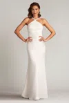 Tadashi Shoji Sicily Pearl Trim Halter Gown In White