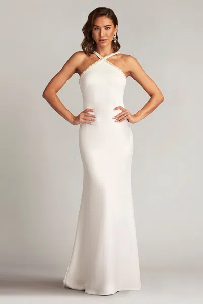 Tadashi Shoji Sicily Pearl Trim Halter Gown In Ivory