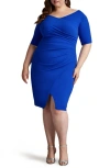 Tadashi Shoji Plus Size Pleated Faux-wrap Crepe Midi Dress In Mystic Blue