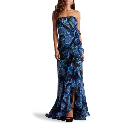 TADASHI SHOJI TADASHI SHOJI SIDE RUFFLE STRAPLESS GOWN