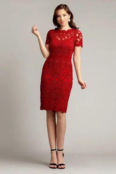 Tadashi Shoji Silas Embroidered Lace Dress In Red