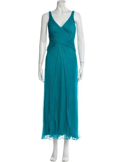 Pre-owned Tadashi Shoji Silk Long Dress In Green