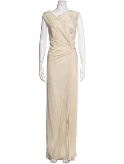 Pre-owned Tadashi Shoji Silk Long Dress In Neutrals