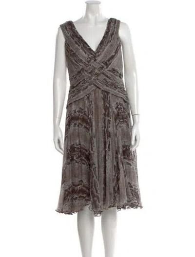Pre-owned Tadashi Shoji Silk Midi Length Dress In Multi