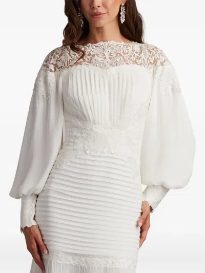 Tadashi Shoji Silverado Lace Pleated Dress In White