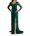 Tadashi Shoji Floral-embroidered Lace And Tulle Column Gown In Green