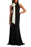 Tadashi Shoji Sims Shoulder Bow Halter Gown In Black