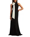 Tadashi Shoji Sims Shoulder Bow Halter Gown In Black