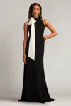 Tadashi Shoji Sims Shoulder Bow Halter Gown In Black