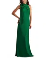 Tadashi Shoji Sims Shoulder Bow Halter Gown In Green