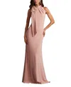 Tadashi Shoji Sleeveless Mock-neck Bow Crepe Gown In Pink