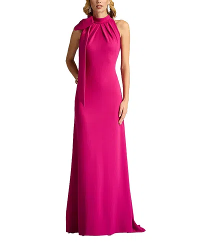 TADASHI SHOJI SIMS TAFFETA SHOULDER BOW HALTER GOWN