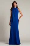 Tadashi Shoji Sims Taffeta Shoulder Bow Halter Gown In Blue