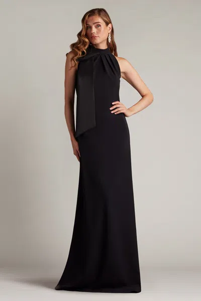 TADASHI SHOJI SIMS TAFFETA SHOULDER BOW HALTER GOWN BLACK
