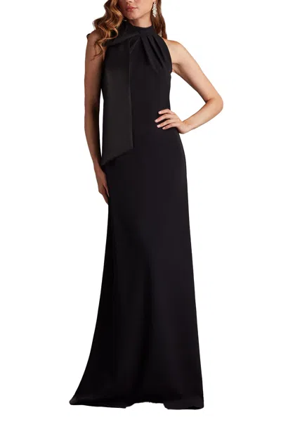 Tadashi Shoji Sims Taffeta Shoulder Bow Halter Gown Navy
