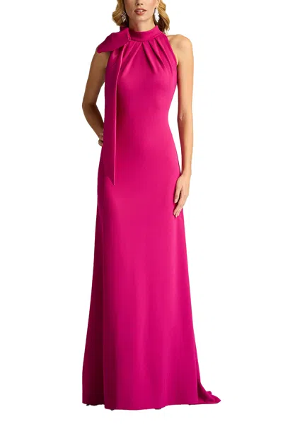 Tadashi Shoji Sims Taffeta Shoulder Bow Halter Gown Navy