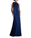 Tadashi Shoji Sleeveless Mock-neck Bow Gown In Navy