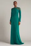 Tadashi Shoji Floral-detail Long-sleeve Maxi Dress In Green