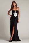 Tadashi Shoji Bos25324l Long Formal Slit Ruffle Evening Prom Dress In Black