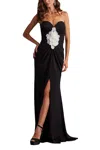 Tadashi Shoji Bos25324l Long Formal Slit Ruffle Evening Prom Dress In Black