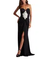 Tadashi Shoji Bos25324l Long Formal Slit Ruffle Evening Prom Dress In Black