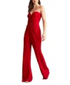 Tadashi Shoji Embroidered Flower Detail Strapless Jumpsuit In Red