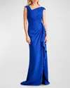 Tadashi Shoji Asymmetrical Ruffled Crepe Gown In Mystic Blue