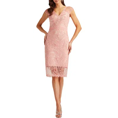 Tadashi Shoji Sleeveless Corded Lace Sheath Cocktail Dress In Pink