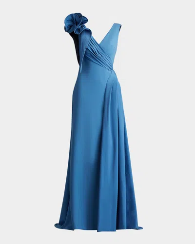 TADASHI SHOJI SLEEVELESS DRAPED RUFFLE CREPE GOWN