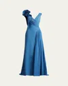 Tadashi Shoji Sleeveless Draped Ruffle Crepe Gown In Cadet Blue