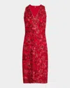 Tadashi Shoji Sleeveless Embroidered Lace Halter Dress In Cranberry