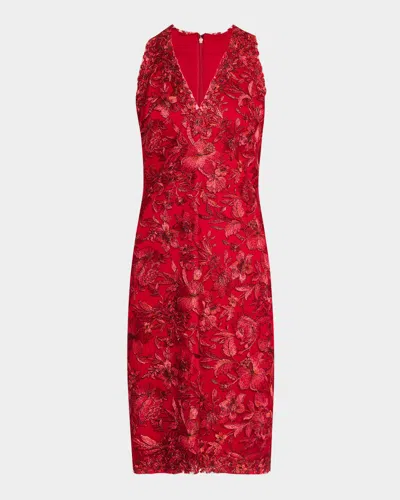 TADASHI SHOJI SLEEVELESS EMBROIDERED LACE HALTER DRESS