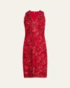 Tadashi Shoji Sleeveless Embroidered Lace Halter Dress In Cranberry