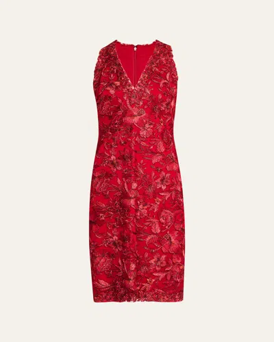 TADASHI SHOJI SLEEVELESS EMBROIDERED LACE HALTER DRESS