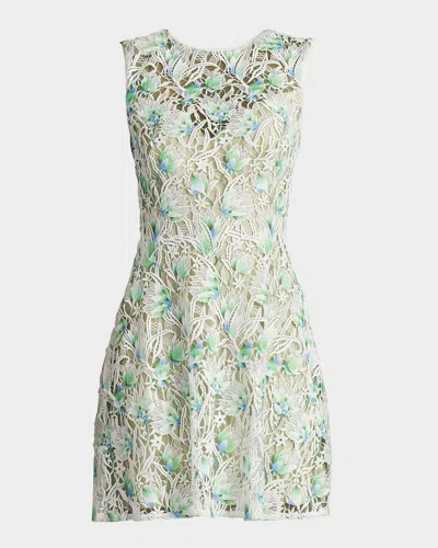 Tadashi Shoji Sleeveless Floral Lace Mini Dress In Green
