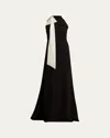 Tadashi Shoji Sims Shoulder Bow Halter Gown In Blackivory