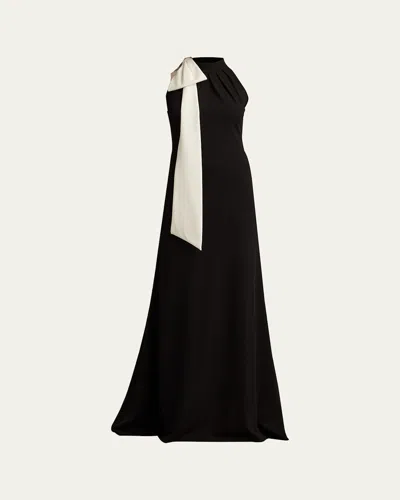 TADASHI SHOJI SLEEVELESS MOCK-NECK BOW CREPE GOWN