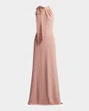 Tadashi Shoji Sleeveless Mock-neck Bow Crepe Gown In Pink