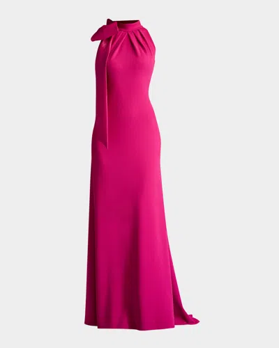 TADASHI SHOJI SLEEVELESS MOCK-NECK BOW GOWN