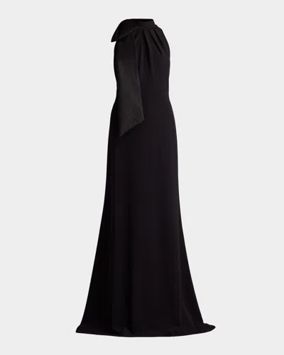 Tadashi Shoji Sleeveless Mock-neck Bow Gown In Black